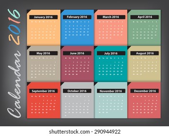 Calendar 2016 Vector earthtone design