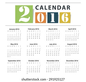 Calendar 2016 Vector earthtone design