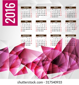 calendar 2016 Vector EPS 10 illustration.