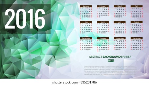 calendar 2016 Vector EPS 10 illustration.