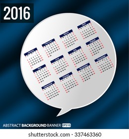calendar 2016 Vector EPS 10 illustration.
