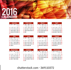 calendar 2016 Vector EPS 10 illustration.