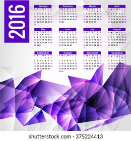 calendar 2016 Vector EPS 10 illustration.