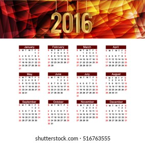 calendar 2016 Vector EPS 10 illustration.