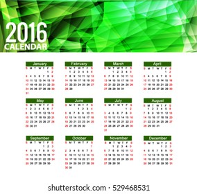 calendar 2016 Vector EPS 10 illustration.