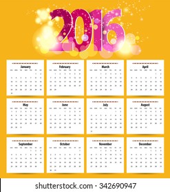 Calendar for 2016. Vector EPS10.