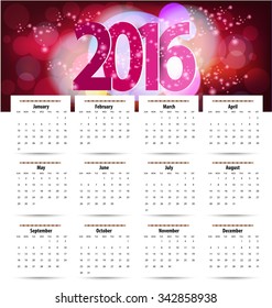 Calendar for 2016. Vector EPS10.