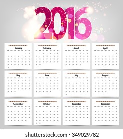 Calendar for 2016. Vector EPS10.