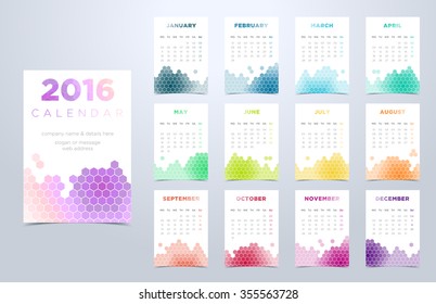 Calendar 2016 Vector Hexagon Isometric Design