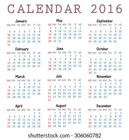 Calendar 2016 vector illustration 
