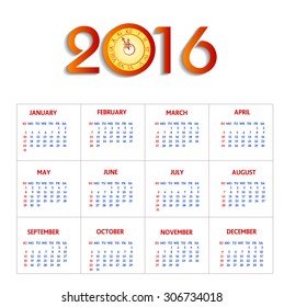 Calendar 2016 vector illustration 