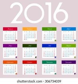 Calendar 2016 vector illustration 