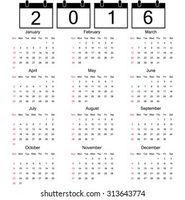 Calendar 2016, Vector Illustration.