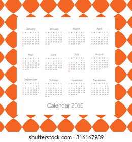 Calendar 2016. Vector illustration