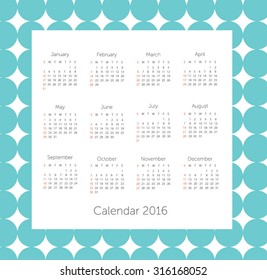 Calendar 2016. Vector illustration