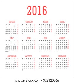 Calendar 2016 - vector Illustration