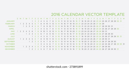 Calendar 2016 Vector Template