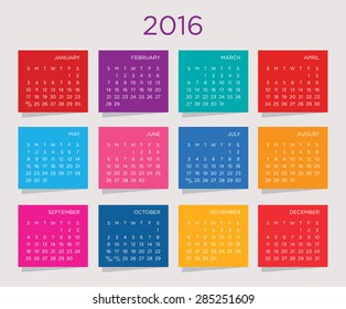 Calendar 2016 Vector Template