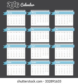 Calendar 2016 vector template