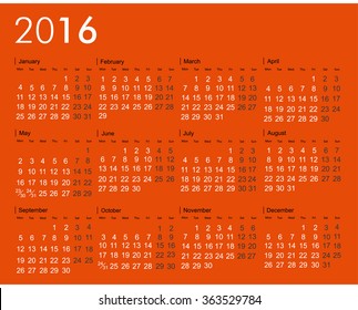 Calendar 2016 vector template
