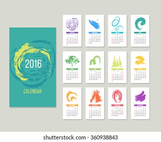 Calendar 2016 vector template. week starts Sunday in abstract background