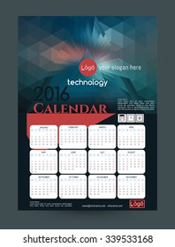 Calendar 2016. Vector Templates all months.Design for the construction company, technology &  bank.