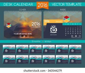 Calendar 2016. Vector Templates all months. Stylish modern colors. Example design gift calendars for Cafes, Shops, Hotels.