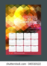 Calendar 2016. Vector Templates all months. Stylish modern colors. Example design gift calendars for Cafes, Shops, Hotels.