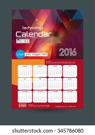 Calendar 2016. Vector Templates all months. Stylish modern colors. Example design gift calendars for Cafes, Shops, Hotels.