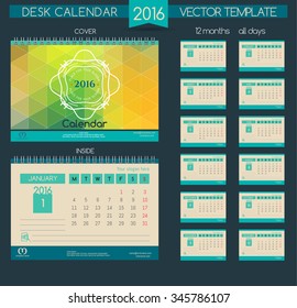 Calendar 2016. Vector Templates all months. Stylish modern colors. Gift calendars for ecological organizations, energy companies, organic products.