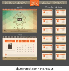 Calendar 2016. Vector Templates all months. Stylish modern colors. Gift calendars for ecological organizations, energy companies, organic products.