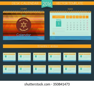 Calendar 2016. Vector Templates all months & place for text. Triangular  texture with rhythmic horizontal lines. Stylish design in trendy colors.