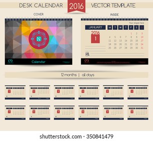 Calendar 2016. Vector Templates all months & place for text.