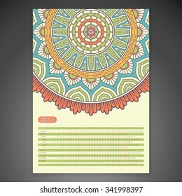 Calendar 2016. Vintage decorative elements. Ornamental floral business cards, oriental pattern, vector illustration.  Islam, Arabic, Indian, turkish, pakistan, chinese, ottoman motifs