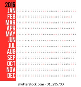 Calendar for 2016. Week Starts Monday. Simple Vector Template. Concepts Web Banner and Printed Materials. Flat Elements