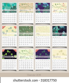Calendar for 2016. Week Starts Monday. Simple Vector Template