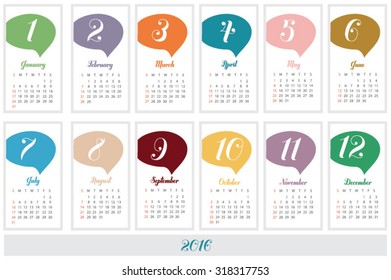 Calendar for 2016. Week Starts Monday. Simple Vector Template