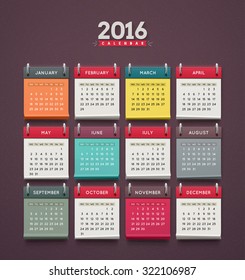 Calendar 2016, week starts on monday, eps 10