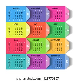 Calendar 2016. Week starts Sunday.