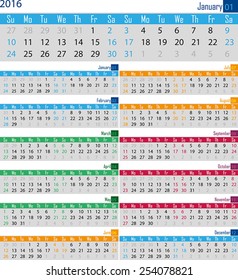 calendar for the 2016 year