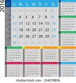 calendar for the 2016 year