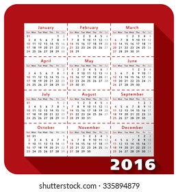 Calendar 2016 year