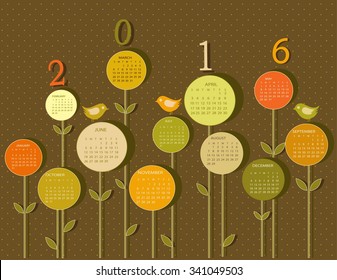 Calendar for 2016 year with flowers