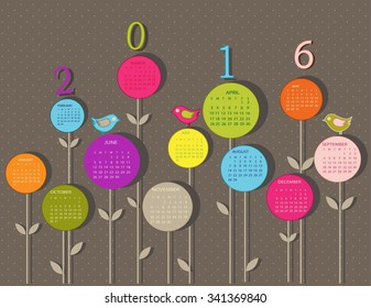 Calendar for 2016 year with flowers