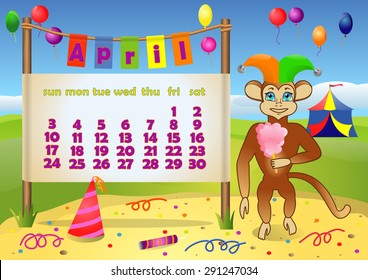 Calendar 2016 year with Monkey. April