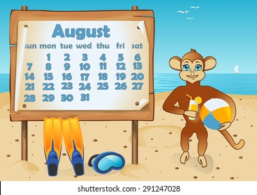 Calendar 2016 year with Monkey. August