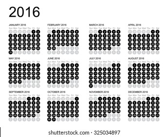 Calendar 2016 year on white background. Vector illustration.