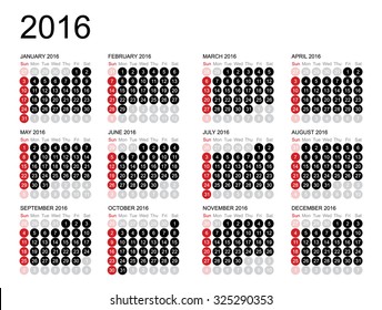 Calendar 2016 year on white background. Vector illustration.