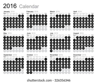 Calendar 2016 year on white background. Vector illustration.