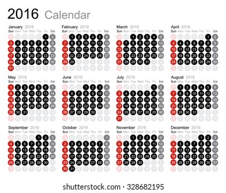 Calendar 2016 year on white background. Vector illustration.